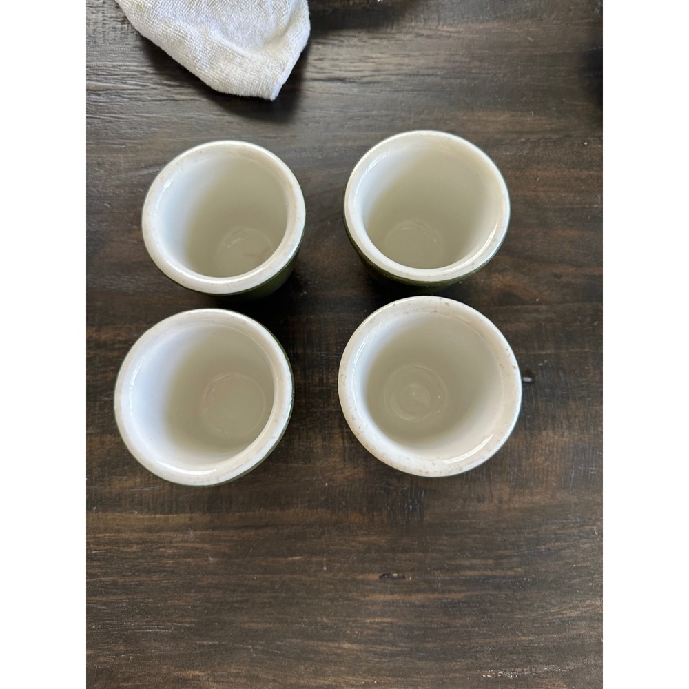 Vintage Hall China Olive Green Ramekin Custard Cups Set of 4‎ Made in USA guc